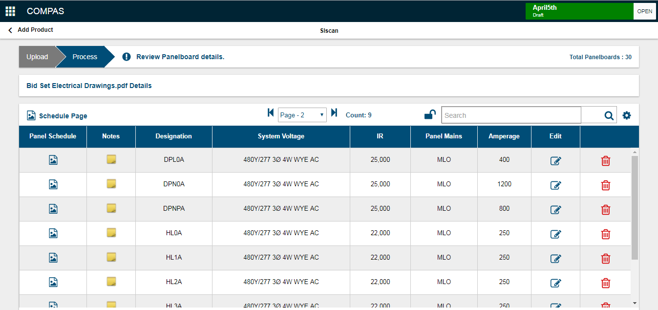 Quotation PLT How to review specific Panel Schedule pages in SIScan